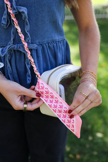 Woven Scarf Chain Purse/Phone Strap - Pink