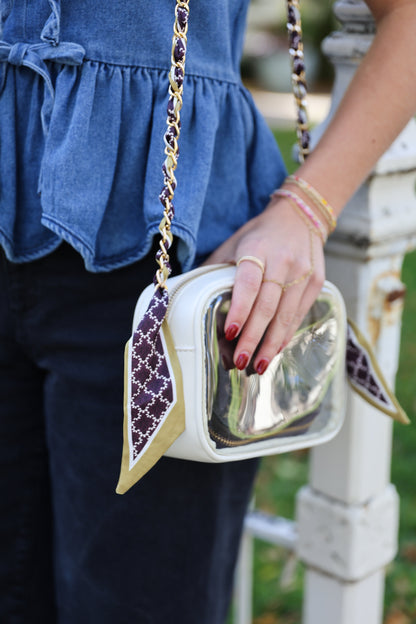 Woven Scarf Chain Purse/Phone Strap - Maroon & Gold
