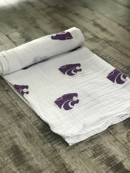 Kansas State University Muslin Swaddle Blanket – Soft Breathable 47x47 Baby Blanket – Officially Licensed Wildcats Newborn Gift