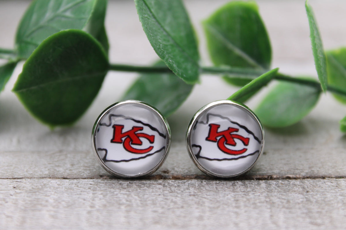KC Chiefs Football - White Arrow Glass Stud Earrings