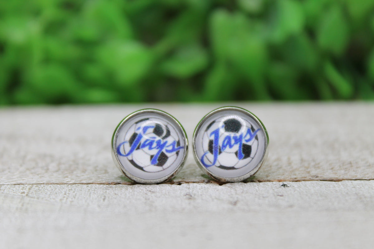 Soccer Creighton Blue Jays Glass Stud Earrings