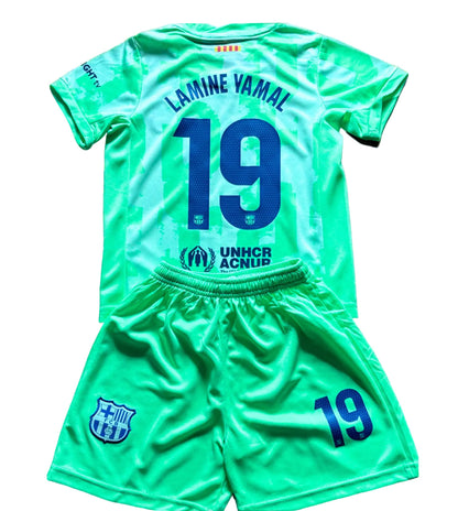 Lamine Yamal Green Kids Barcelona Soccer Jersey Kit