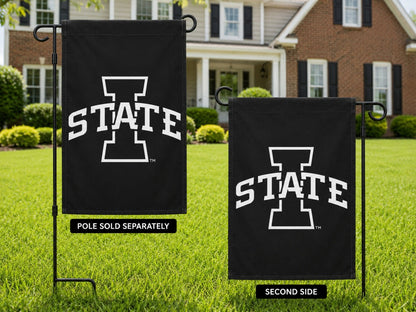 Iowa State Garden Flag 2 Sided Black White Logo