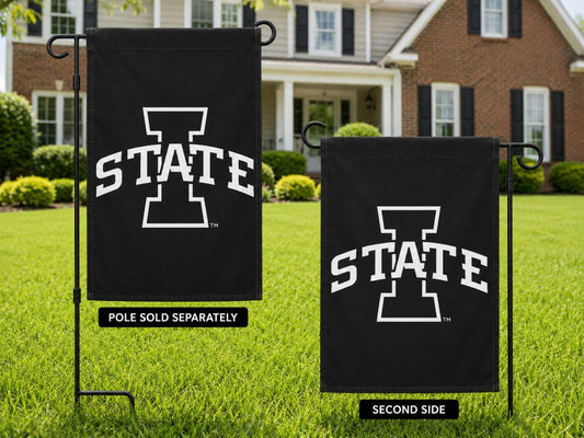 Iowa State Garden Flag 2 Sided Black White Logo