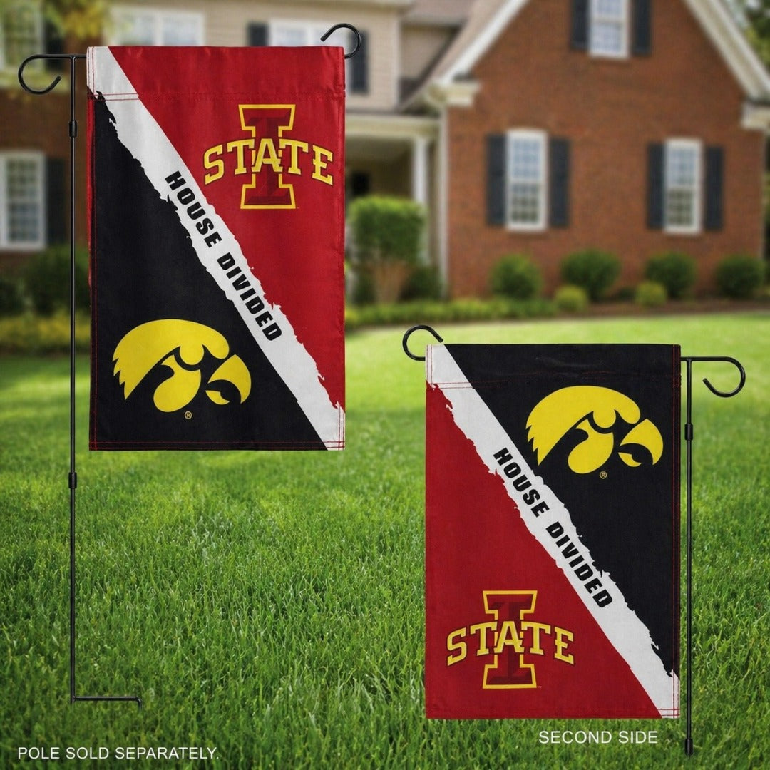 Iowa State vs Iowa House Divided Garden Flag 2 Sided