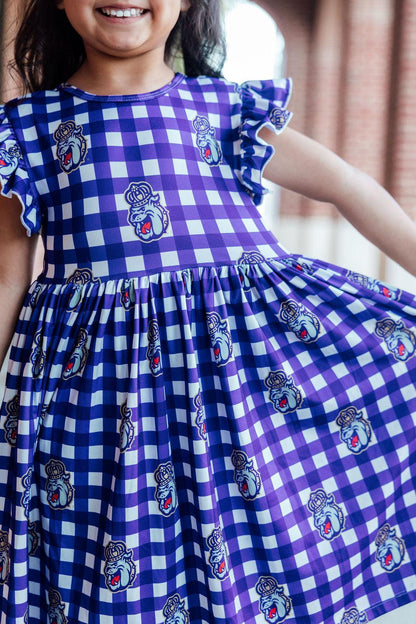 JMU Plaid Duke Dog Flutter Twirl  Dress