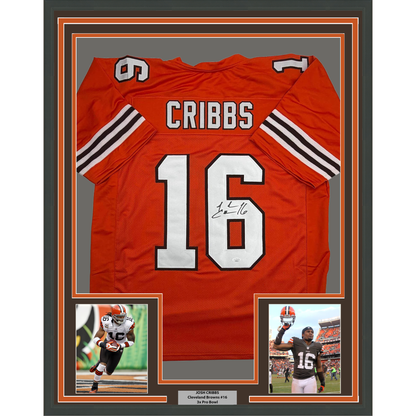 Framed Autographed/Signed Josh Cribbs 35x39 Cleveland Football Orange Jersey JSA COA