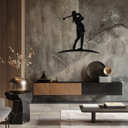 Female Golfer Metal Wall Art – Elegant Sports Silhouette for Modern Spaces- KAF698
