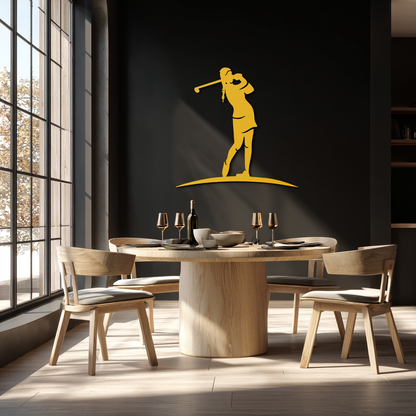 Female Golfer Metal Wall Art – Elegant Sports Silhouette for Modern Spaces- KAF698