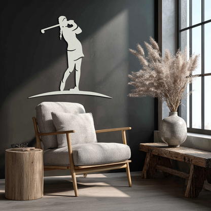 Female Golfer Metal Wall Art – Elegant Sports Silhouette for Modern Spaces- KAF698