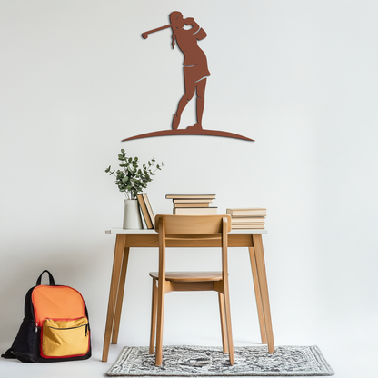 Female Golfer Metal Wall Art – Elegant Sports Silhouette for Modern Spaces- KAF698