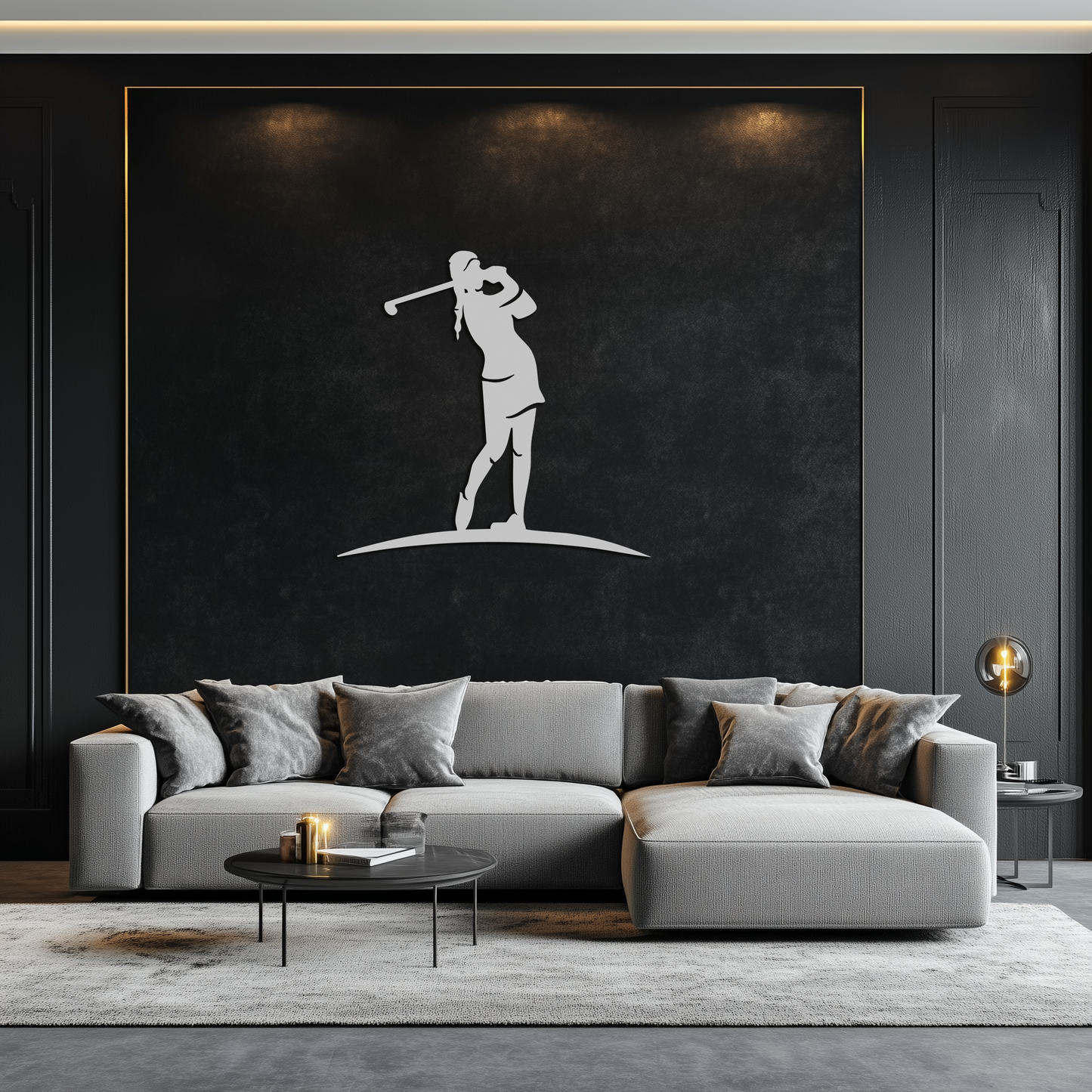 Female Golfer Metal Wall Art – Elegant Sports Silhouette for Modern Spaces- KAF698