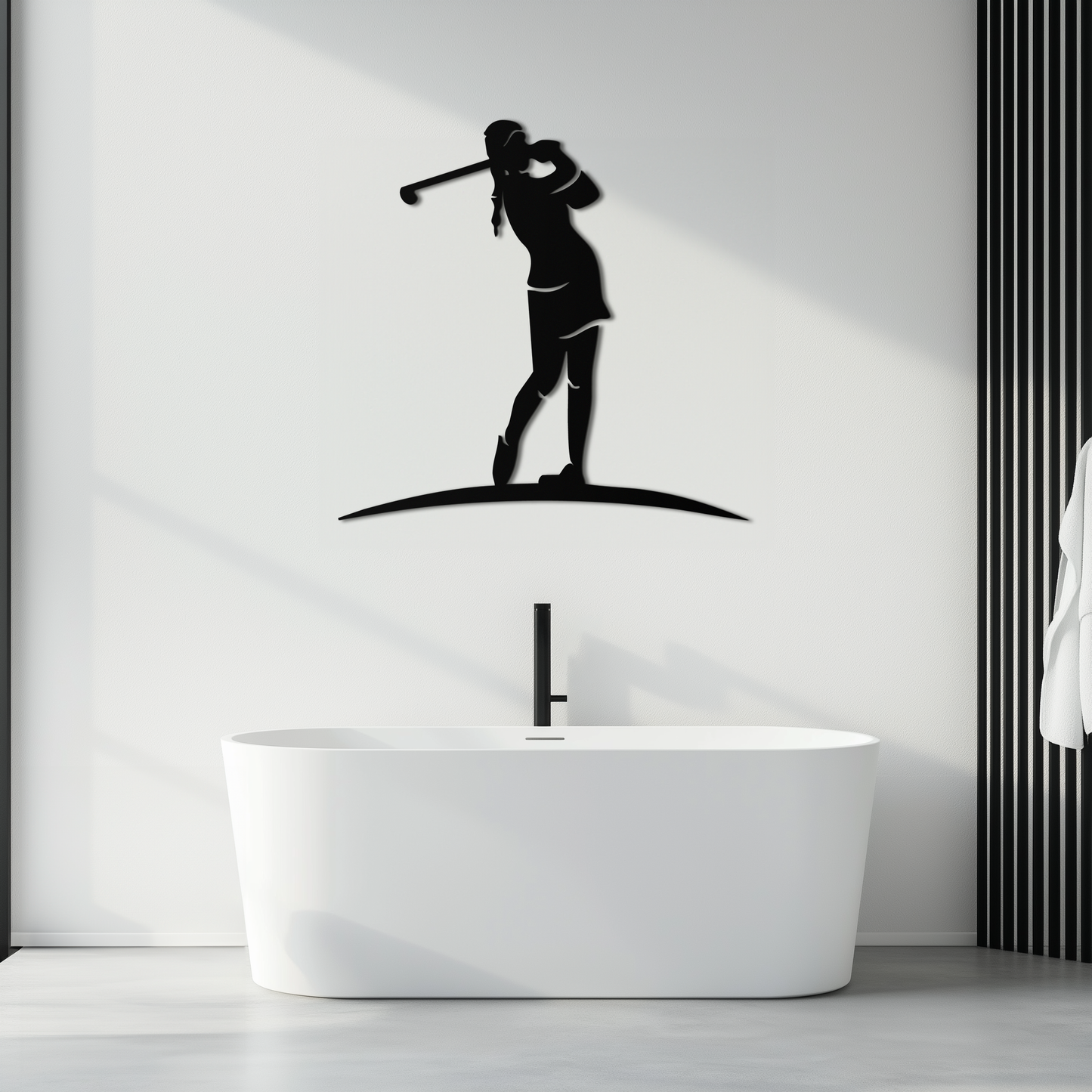 Female Golfer Metal Wall Art – Elegant Sports Silhouette for Modern Spaces- KAF698