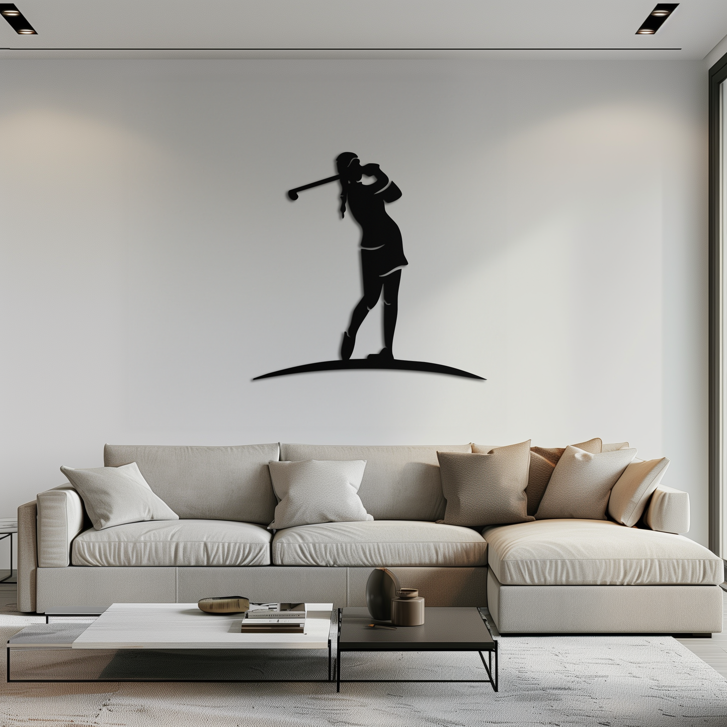 Female Golfer Metal Wall Art – Elegant Sports Silhouette for Modern Spaces- KAF698