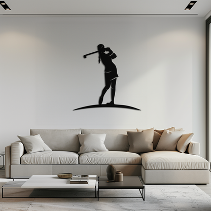 Female Golfer Metal Wall Art – Elegant Sports Silhouette for Modern Spaces- KAF698