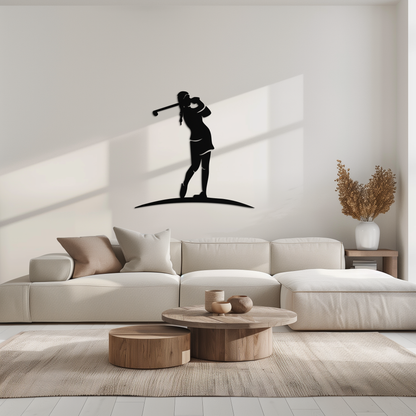 Female Golfer Metal Wall Art – Elegant Sports Silhouette for Modern Spaces- KAF698