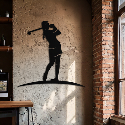 Female Golfer Metal Wall Art – Elegant Sports Silhouette for Modern Spaces- KAF698