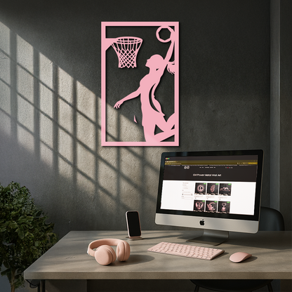 Basketball Girl Silhouette Metal Wall Art – Modern Pink Home Decor - KAFGP184
