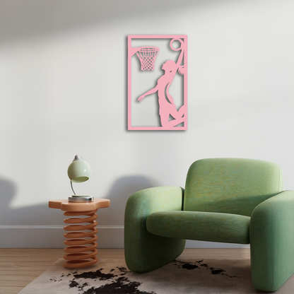 Basketball Girl Silhouette Metal Wall Art – Modern Pink Home Decor - KAFGP184