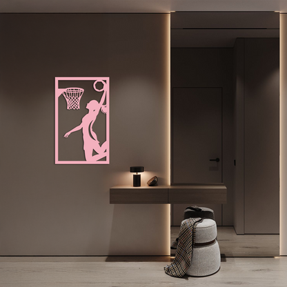 Basketball Girl Silhouette Metal Wall Art – Modern Pink Home Decor - KAFGP184