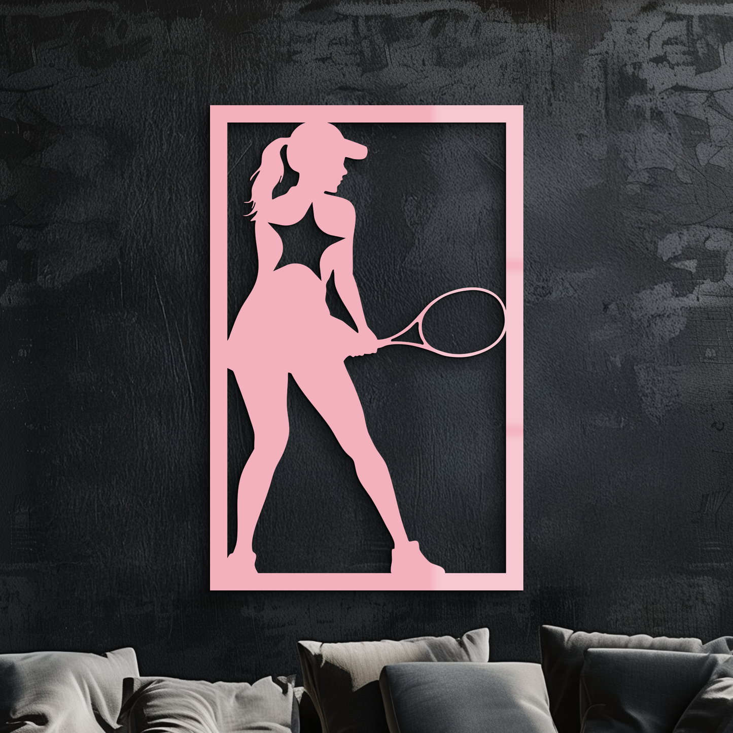 Tennis Player Silhouette Metal Wall Art – Pink Modern Sports Décor - KAFGP185