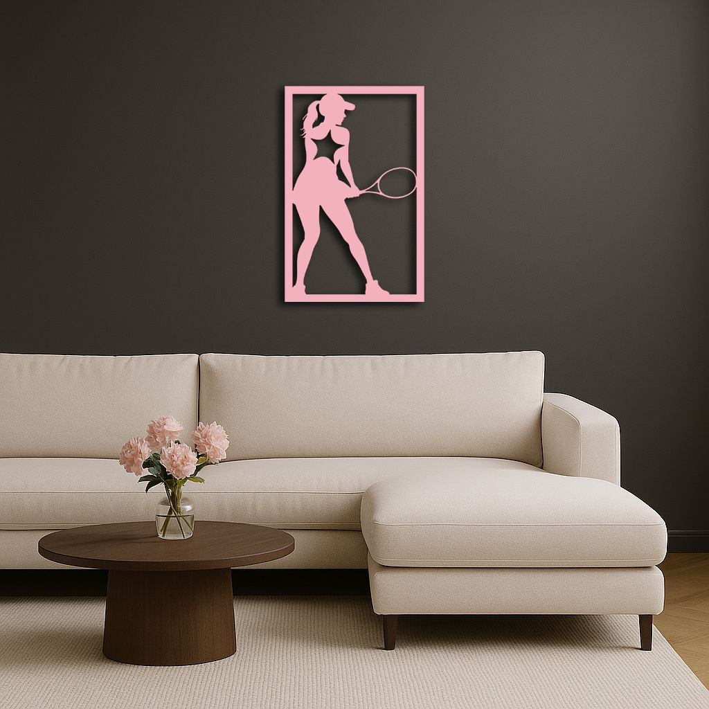 Tennis Player Silhouette Metal Wall Art – Pink Modern Sports Décor - KAFGP185