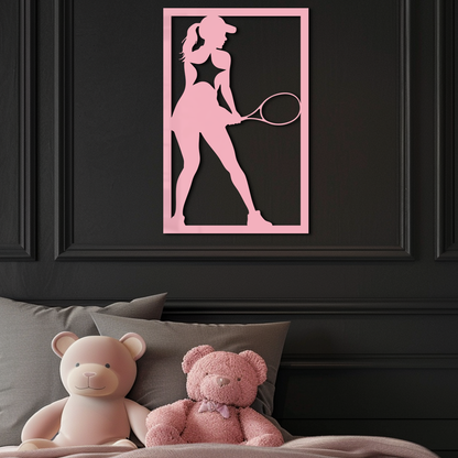 Tennis Player Silhouette Metal Wall Art – Pink Modern Sports Décor - KAFGP185