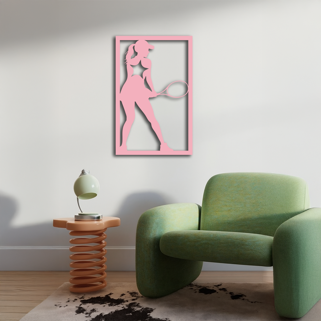 Tennis Player Silhouette Metal Wall Art – Pink Modern Sports Décor - KAFGP185