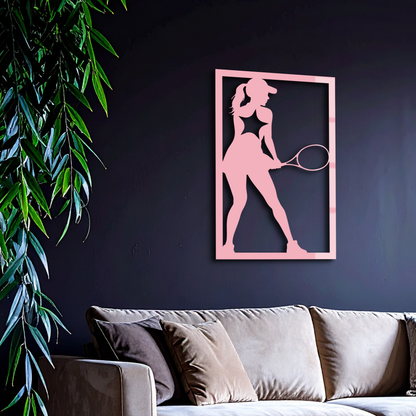 Tennis Player Silhouette Metal Wall Art – Pink Modern Sports Décor - KAFGP185