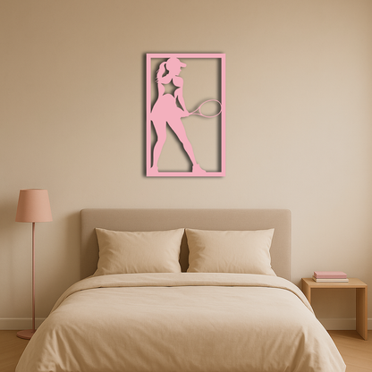Tennis Player Silhouette Metal Wall Art – Pink Modern Sports Décor - KAFGP185