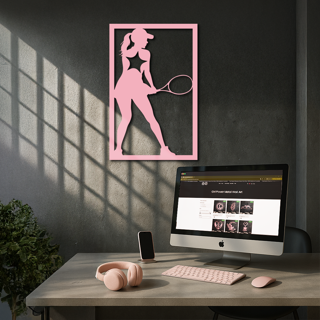 Tennis Player Silhouette Metal Wall Art – Pink Modern Sports Décor - KAFGP185