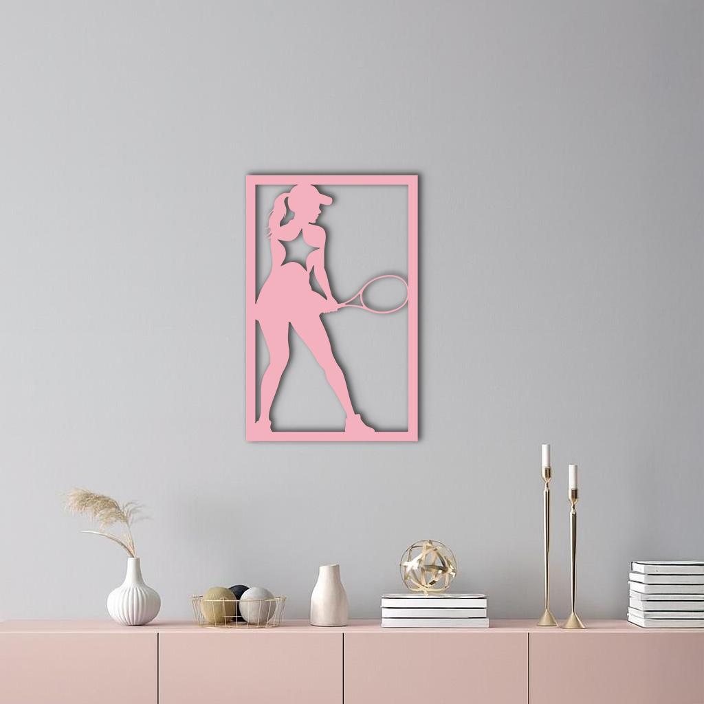 Tennis Player Silhouette Metal Wall Art – Pink Modern Sports Décor - KAFGP185