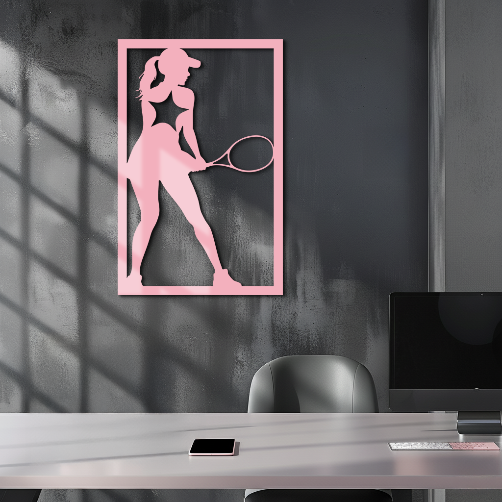 Tennis Player Silhouette Metal Wall Art – Pink Modern Sports Décor - KAFGP185