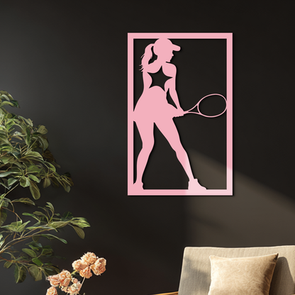 Tennis Player Silhouette Metal Wall Art – Pink Modern Sports Décor - KAFGP185