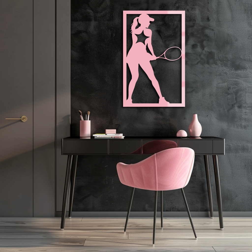 Tennis Player Silhouette Metal Wall Art – Pink Modern Sports Décor - KAFGP185