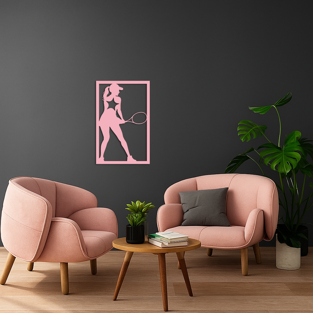Tennis Player Silhouette Metal Wall Art – Pink Modern Sports Décor - KAFGP185