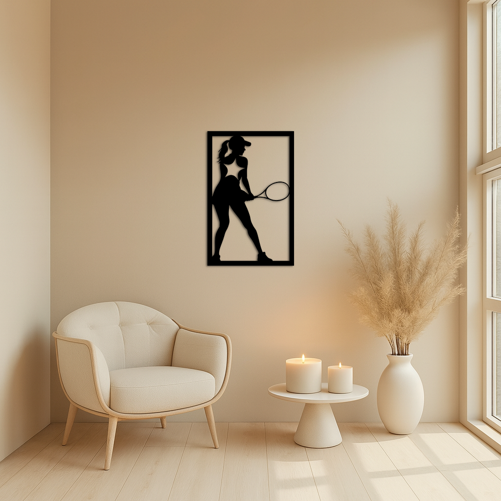 Tennis Player Silhouette Metal Wall Art – Pink Modern Sports Décor - KAFGP185