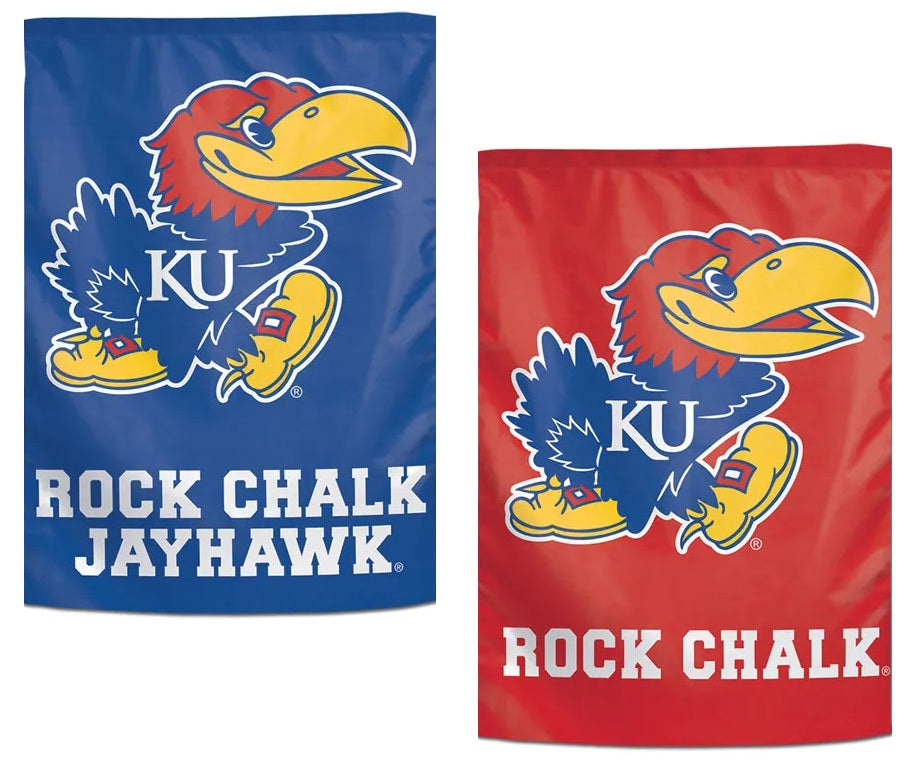 Kansas Rock Chalk Jayhawk 2 Sided Garden Flag