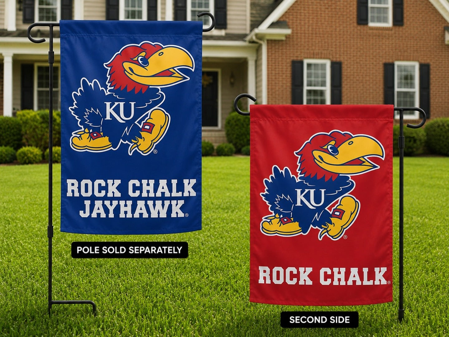 Kansas Rock Chalk Jayhawk 2 Sided Garden Flag