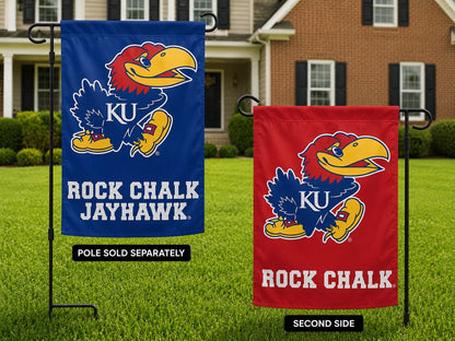 Kansas Rock Chalk Jayhawk 2 Sided Garden Flag
