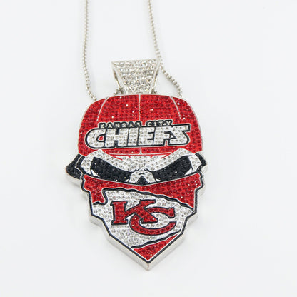 Kansas City  Football Mask Pendant Necklace – Iced Out Fan Jewelry Gift for Game Day, Birthday & Holidays