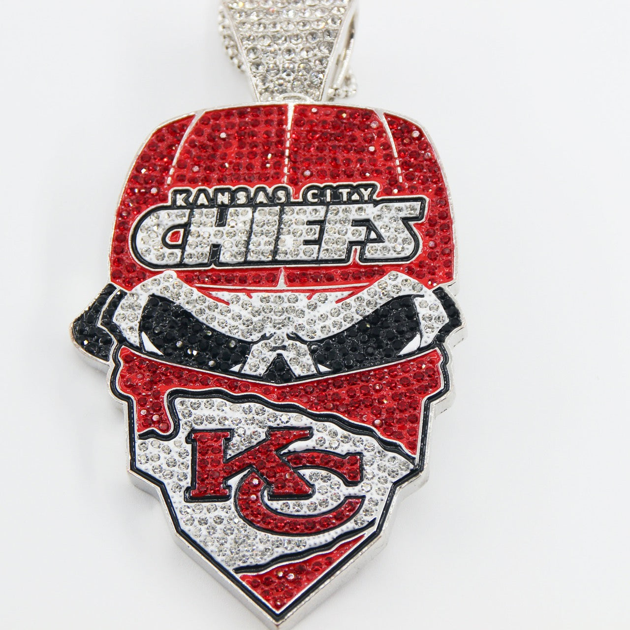 Kansas City  Football Mask Pendant Necklace – Iced Out Fan Jewelry Gift for Game Day, Birthday & Holidays