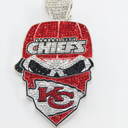 Kansas City  Football Mask Pendant Necklace – Iced Out Fan Jewelry Gift for Game Day, Birthday & Holidays