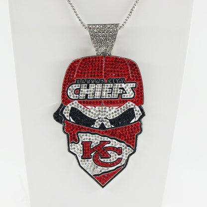 Kansas City  Football Mask Pendant Necklace – Iced Out Fan Jewelry Gift for Game Day, Birthday & Holidays