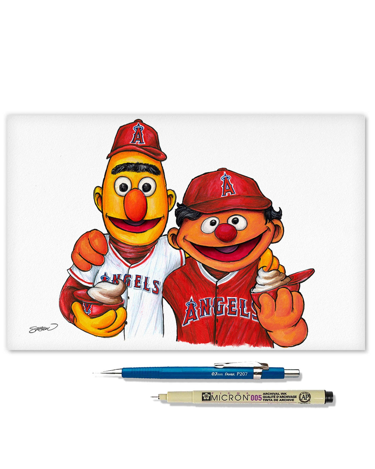 Bert and Ernie x MLB Angels Limited Edition Art Print