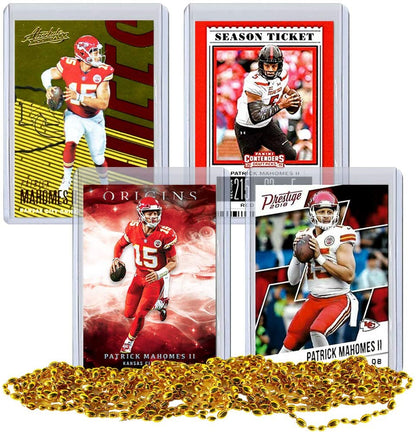 Patrick Mahomes Football Card Bundle, Set of 4 Assorted Kansas City Chiefs and Texas Tech Red Raiders Mint Football Cards Gift Set of MVP Quarterback Patrick Mahomes, Protected by Sleeve and Toploader