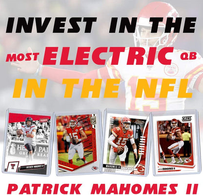 Patrick Mahomes Football Card Bundle, Set of 4 Assorted Kansas City Chiefs and Texas Tech Red Raiders Mint Football Cards Gift Set of MVP Quarterback Patrick Mahomes, Protected by Sleeve and Toploader