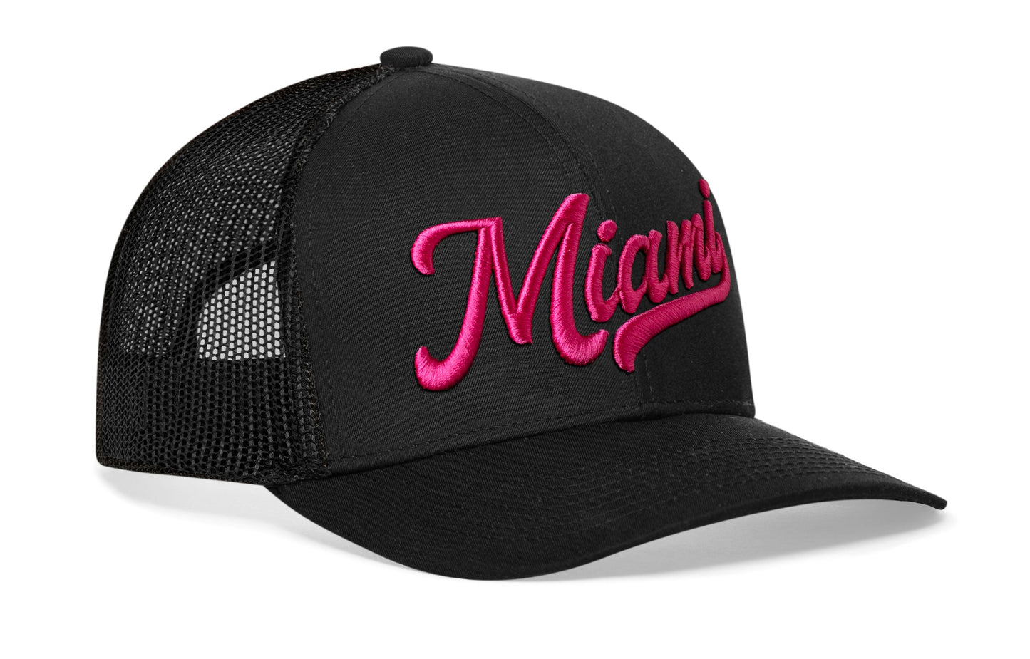 Miami Hot Pink Script Trucker Hat  |  Florida Snapback