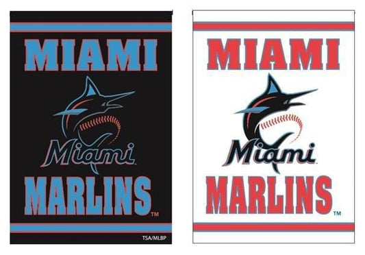 Miami Marlins Garden Flag 2 Sided Logo Black White