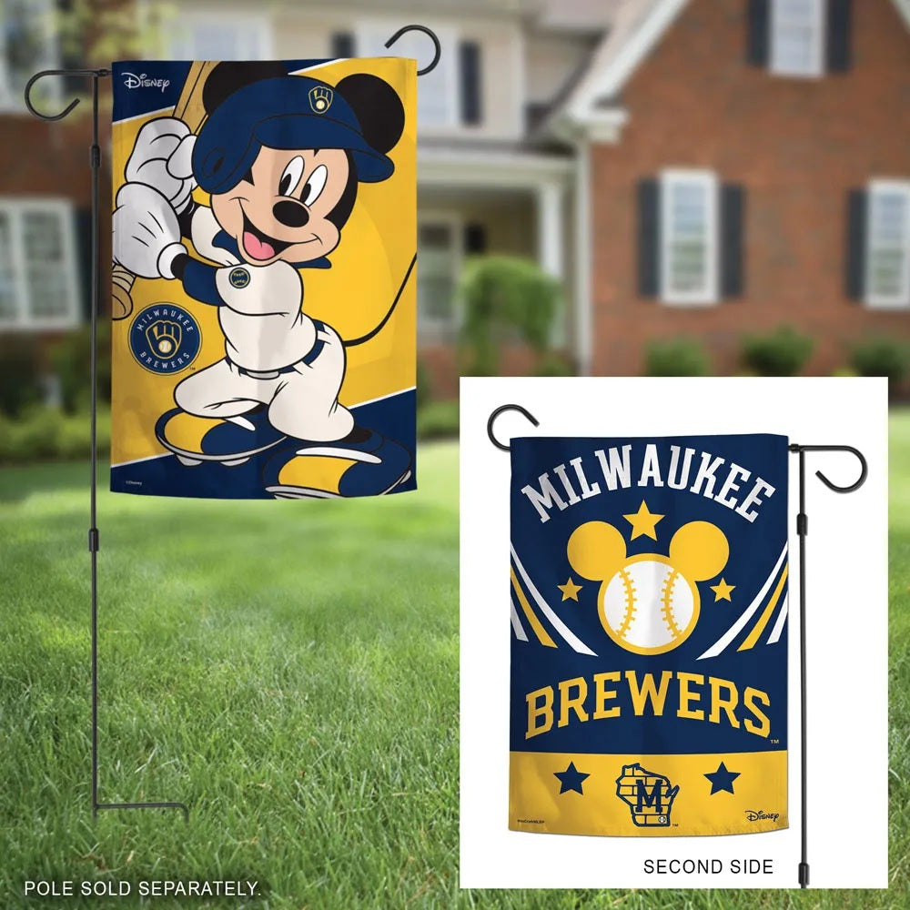 Milwaukee Brewers Garden Flag 2 Sided Mickey Mouse